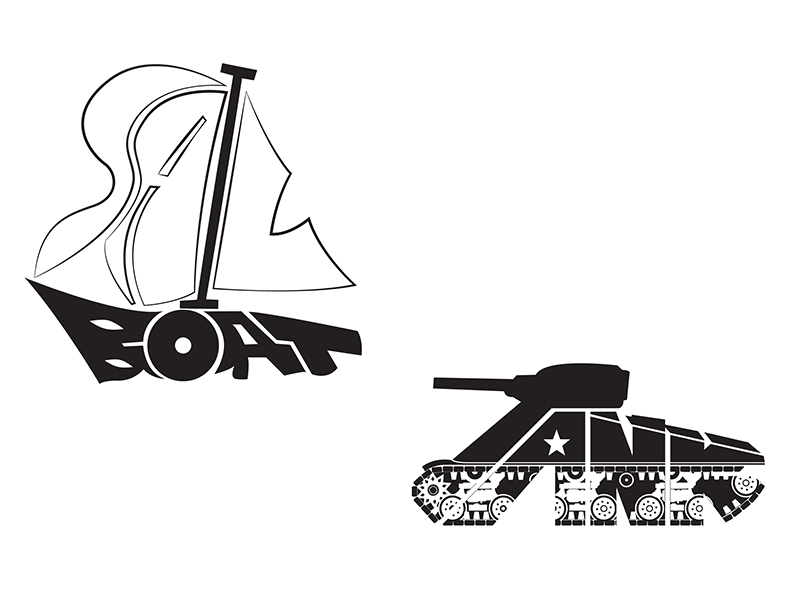 Type as image the words sail boat and tank.