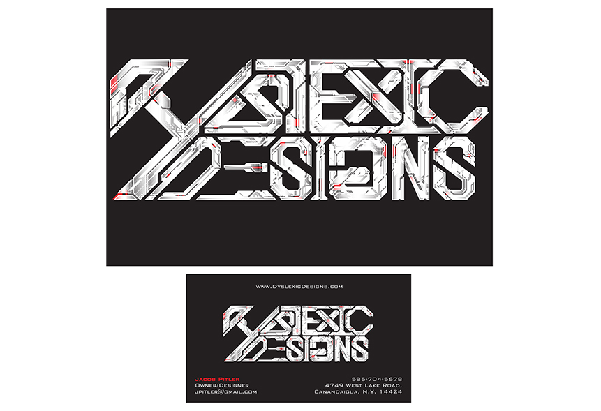 Logo for Dyslexic Designs incorporating flipping letters to better represent the brand.